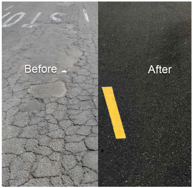 Before and After Image of Pavement Conditions and Restriping