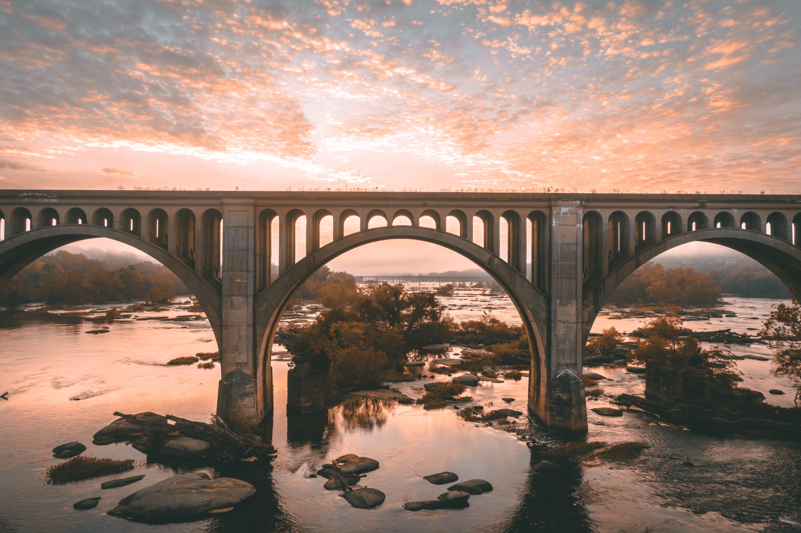 Image of bridge with sunset